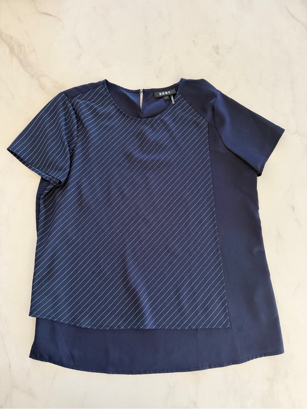 Dkny Navy Mixed-Panel Short Sleeve Blouse